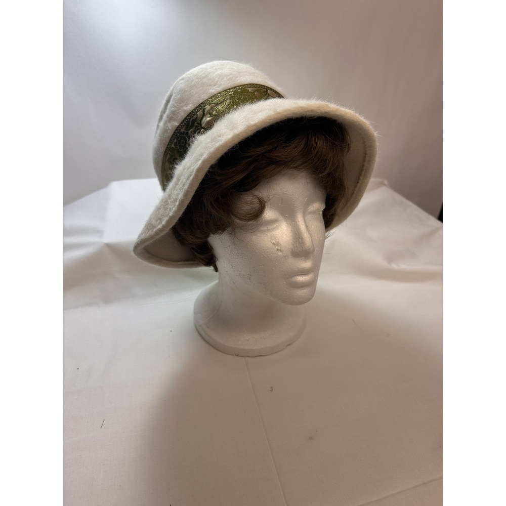 Cloche 1960's Hat Doree Of New York Beige With Gold/black Trim Wool Felt Very Gd - Picture 9 of 15